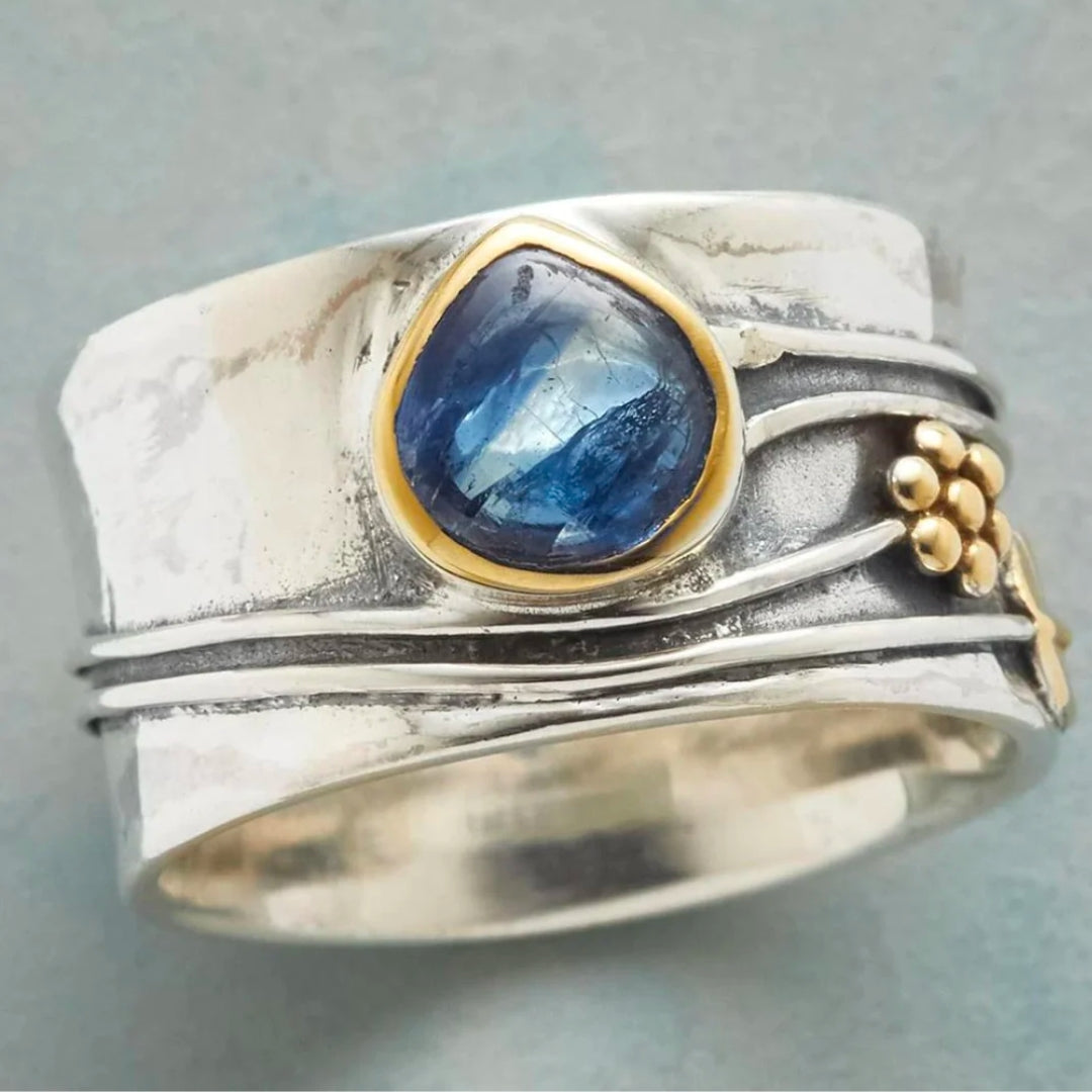 Anillo Boho con Cristal Azul en Plata