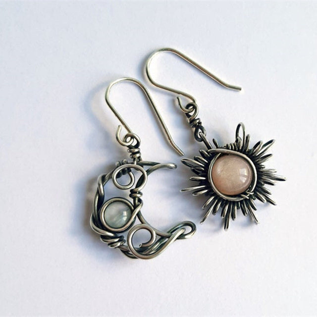 Aretes Bohemios de Sol y Luna en Plata