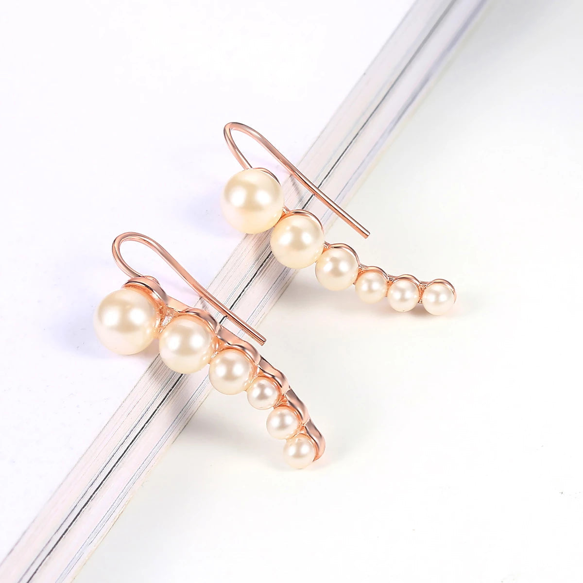 Aretes de Clip con Perlas en Oro Rose