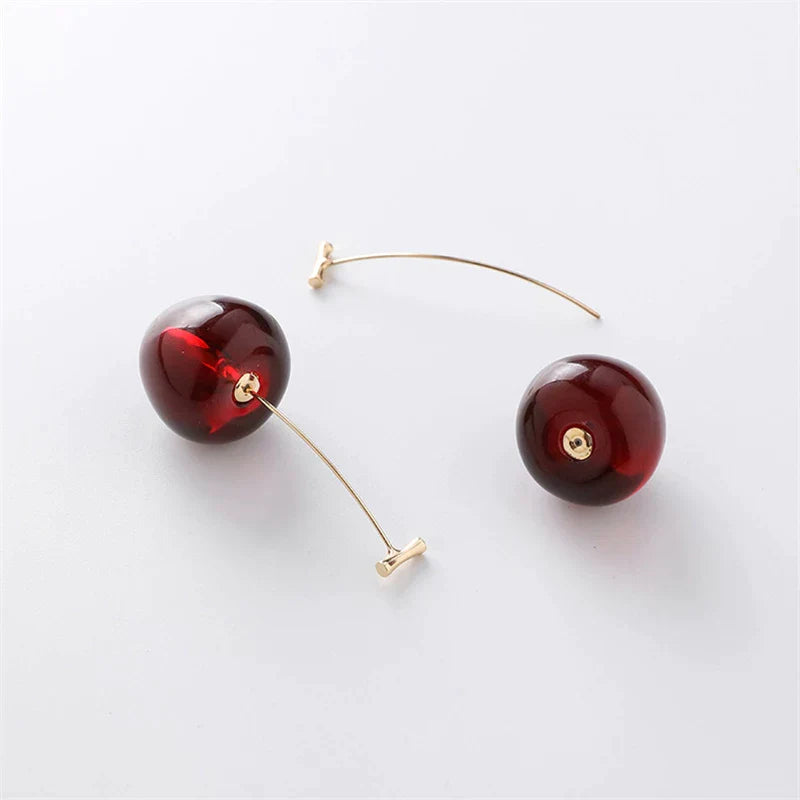 Aretes de Lujo Cereza Roja en Oro