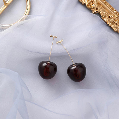 Aretes de Lujo Cereza Roja en Oro