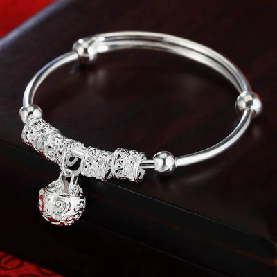 Pulsera Ajustable con Campana Hueca de Plata 925