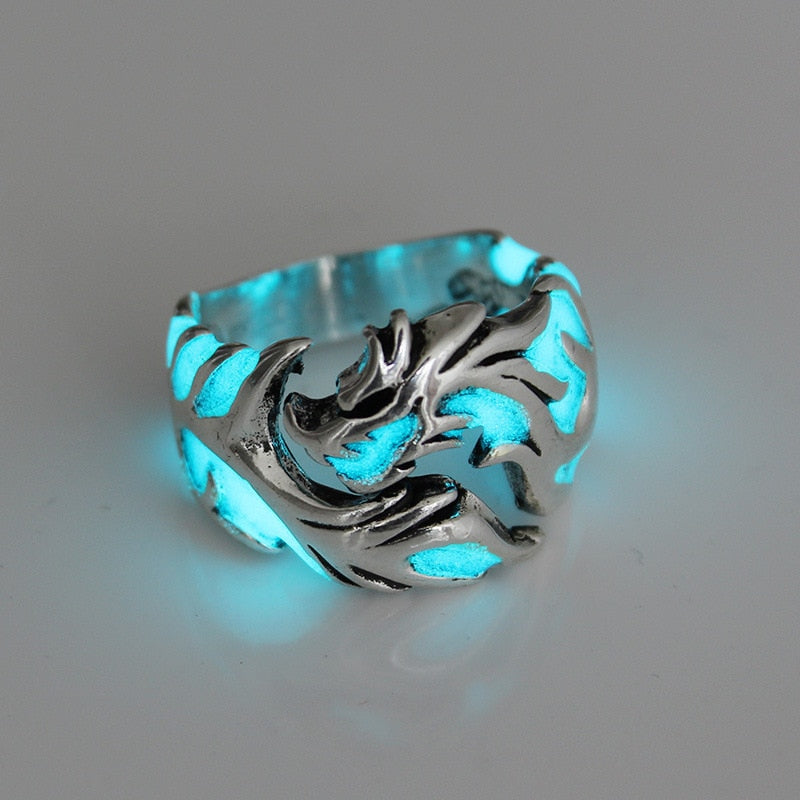 Anillo Retro Luminoso de Dragón en Plata