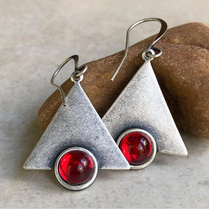 Aretes Vintage con Cristal Rojo en Plata