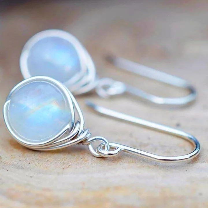 Aretes de Gota de Piedra Lunar en Plata