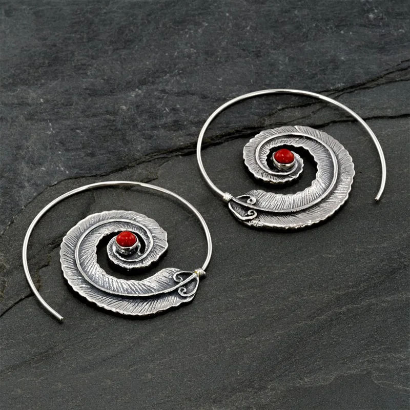 Aretes Pluma Espiral Vintage