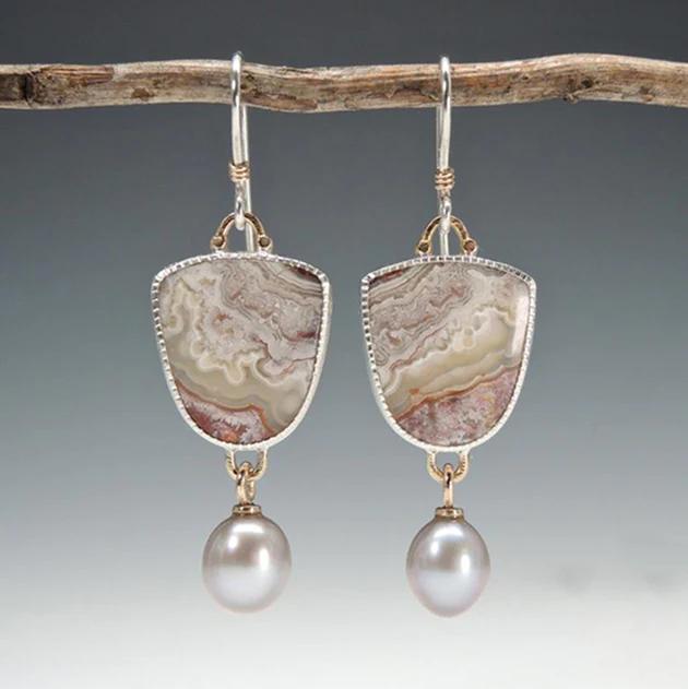 Aretes Piedras Naturales con Perlas Vintage