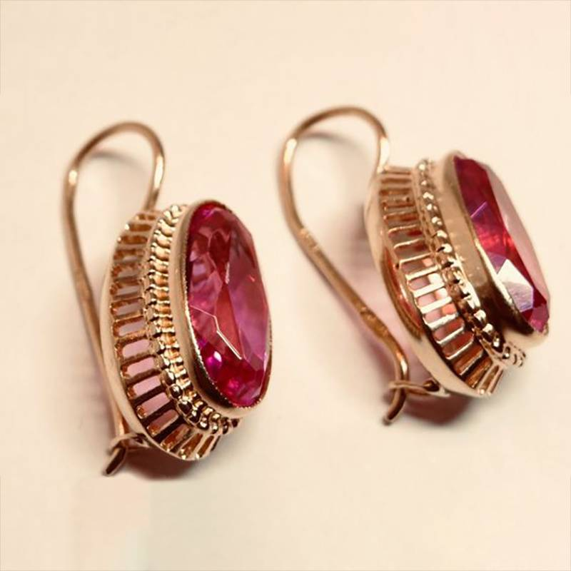 Aretes Rojos en Oro Rosado Vintage