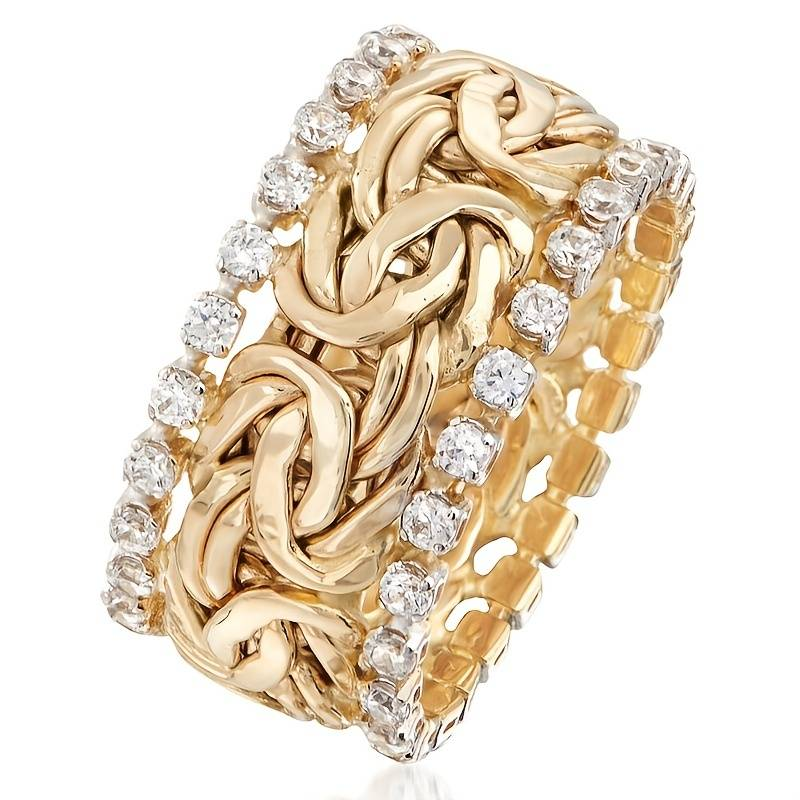 Anillo Vintage de Oro Trenzado con Circonitas