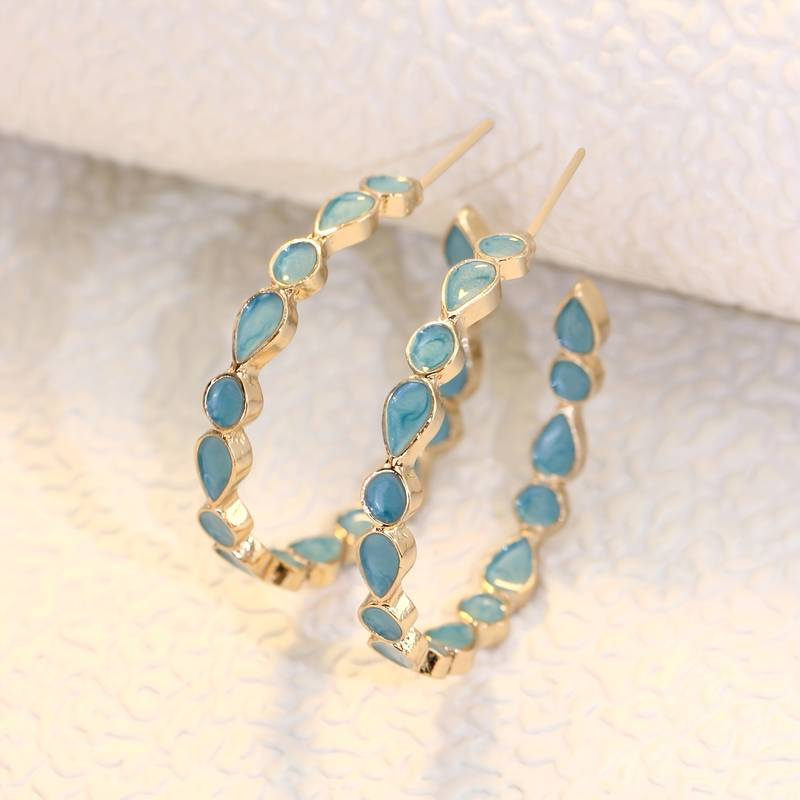 Aretes Vintage de aro con Piedras Azules