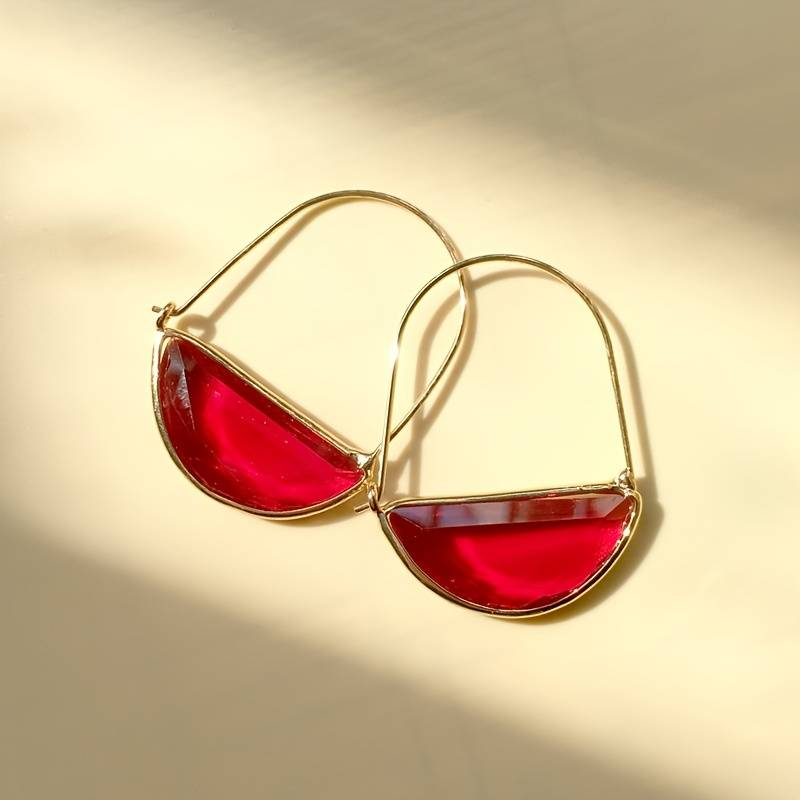 Aretes Rojos Cesta Dorada Vintage