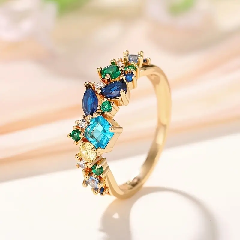 Anillo Floral Cristal Dorado Vintage