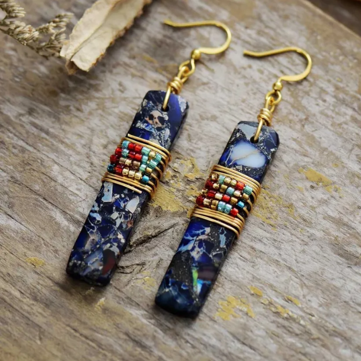 Aretes Étnicos Piedra Azul Vintage