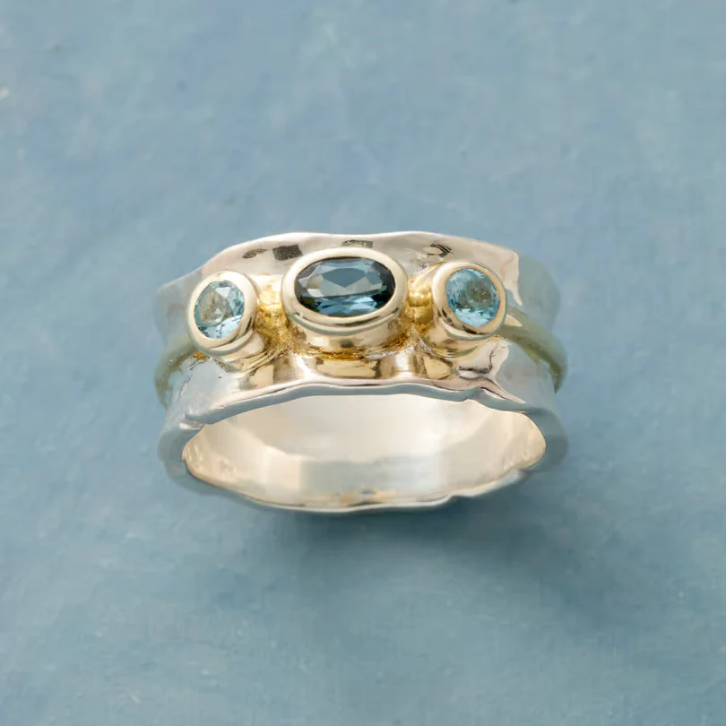 Anillo Cristal Azul en Plata Vintage