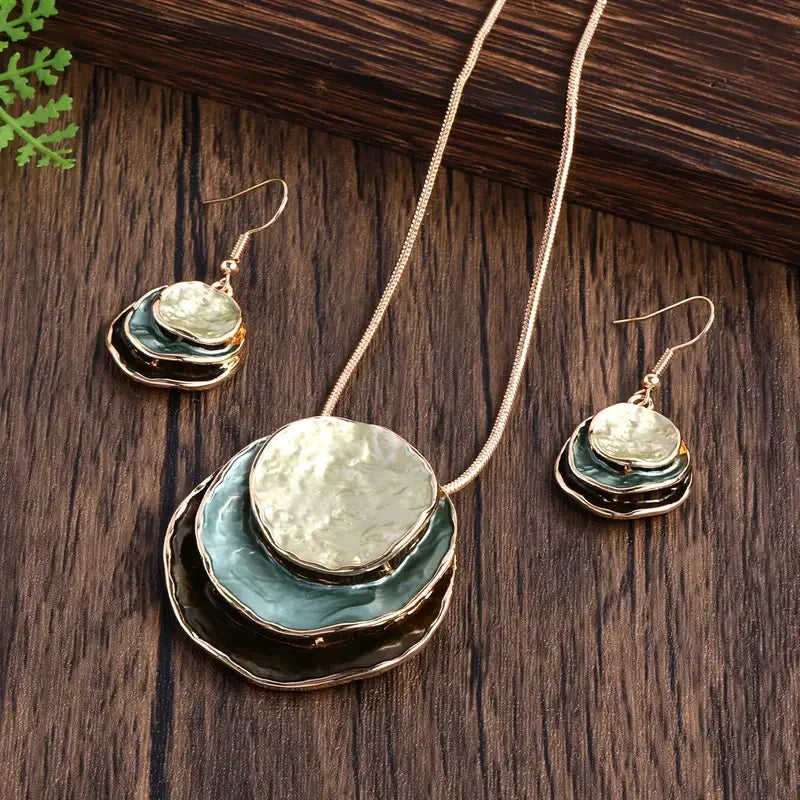 Set Collar + Aretes Pintado a Mano Vintage