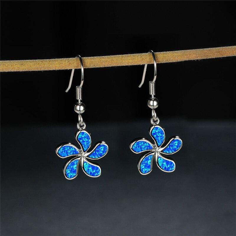 Aretes Flor Loretto en Ópalo Azul y Plata