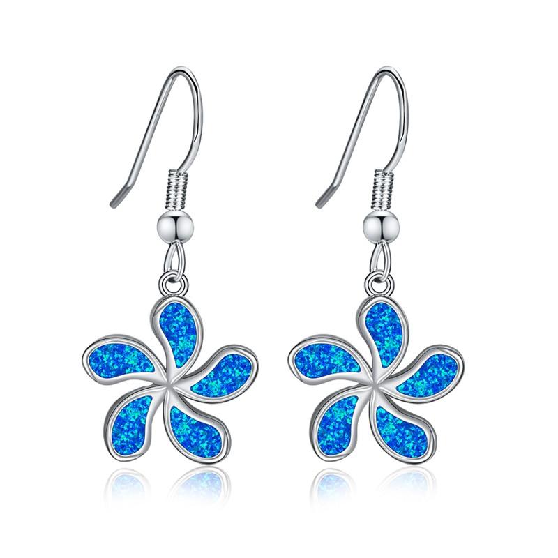 Aretes Flor Loretto en Ópalo Azul y Plata