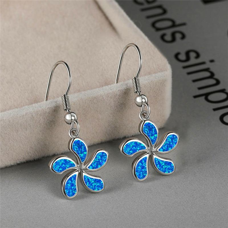 Aretes Flor Loretto en Ópalo Azul y Plata