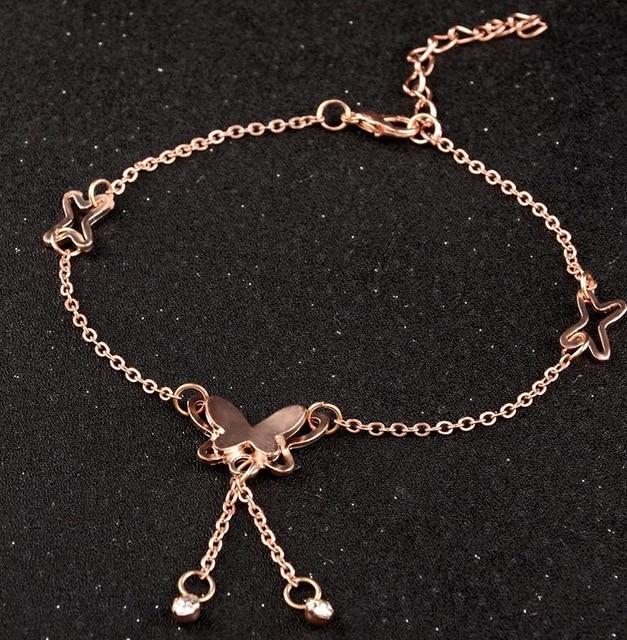 Pulsera Tobillera Mariposa en Plata y Baño de Oro