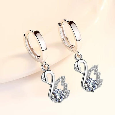 Aretes Cisne en Plata y Circonitas