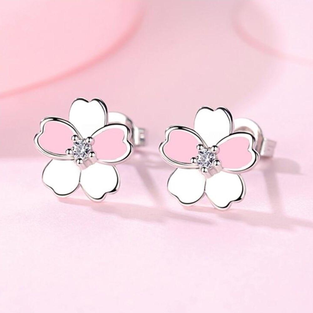 Aretes Flor de Magnolia en Plata y Esmalte Pintado a Mano