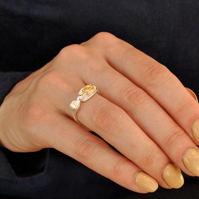 Anillo Néctar de Colibrí Ajustable en Plata y Oro 18K