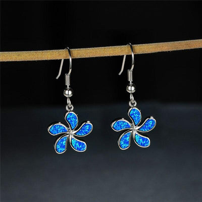 Aretes Flor Loretto en Ópalo Azul y Plata