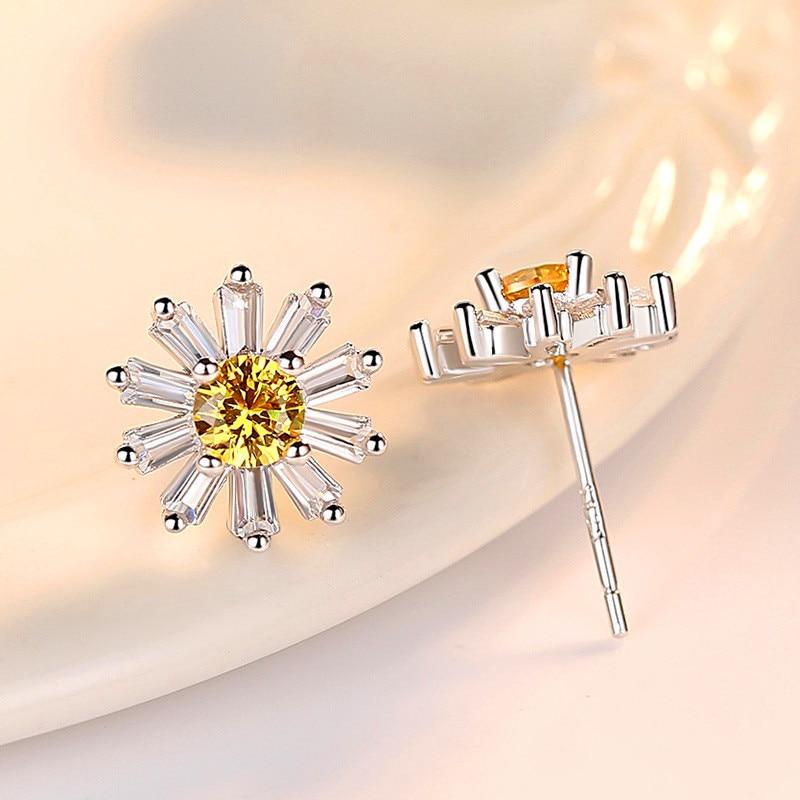 Aretes Girasol en Plata y Circonitas