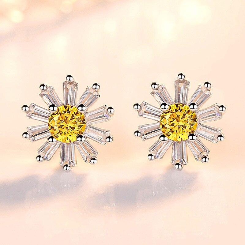 Aretes Girasol en Plata y Circonitas